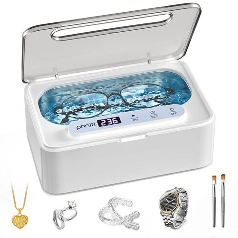 Phniti Ultrasonic Jewelry Cleaner, 47kHz Professional Ultrasonic Retainer Cleaner Machine for Dental Cleaning Three Cleaning Modes, Mouth Guard, Watch, Ring, Diamond, White in Kuwait