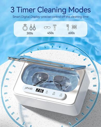 Phniti Ultrasonic Jewelry Cleaner, 47kHz Professional Ultrasonic Retainer Cleaner Machine for Dental Cleaning Three Cleaning Modes, Mouth Guard, Watch, Ring, Diamond, White in Kuwait