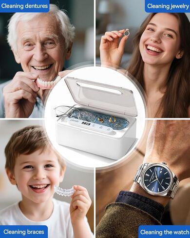 Phniti Ultrasonic Jewelry Cleaner, 47kHz Professional Ultrasonic Retainer Cleaner Machine for Dental Cleaning Three Cleaning Modes, Mouth Guard, Watch, Ring, Diamond, White in Kuwait