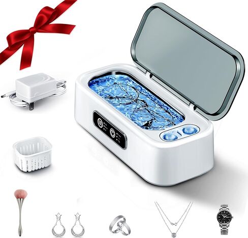 SUNPOW Ultrasonic Jewelry Cleaner Machine– Dual Chambers for Contact Lenses & Jewelry, 45kHz Sonic Cleaner for Silver & Gold, Rings, Earrings, Glasses, Watches, Necklaces – Quiet 45dB, Deep Cleaning in Kuwait