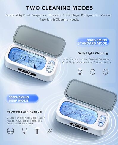 SUNPOW Ultrasonic Jewelry Cleaner Machine– Dual Chambers for Contact Lenses & Jewelry, 45kHz Sonic Cleaner for Silver & Gold, Rings, Earrings, Glasses, Watches, Necklaces – Quiet 45dB, Deep Cleaning in Kuwait