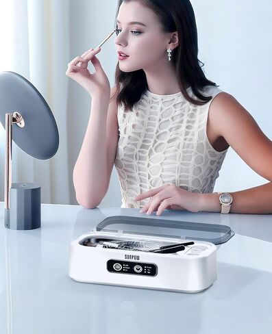 SUNPOW Ultrasonic Jewelry Cleaner Machine– Dual Chambers for Contact Lenses & Jewelry, 45kHz Sonic Cleaner for Silver & Gold, Rings, Earrings, Glasses, Watches, Necklaces – Quiet 45dB, Deep Cleaning in Kuwait