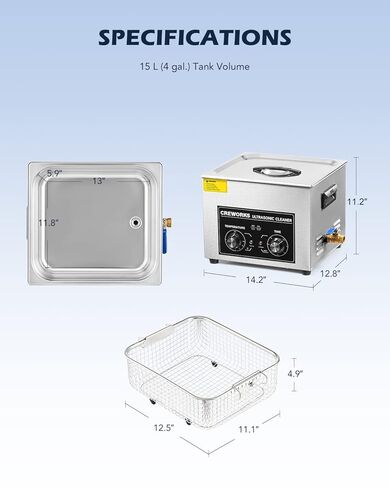 CREWORKS 15L Ultrasonic Cleaner with Knob, Total 760W Professional Industrial Auto Cleaning Machine for Carburetor Repairing Tools Parts Instrument, 40kHz Digital Sonic Cavitation Cleaner with Heater in Saudi Arabia