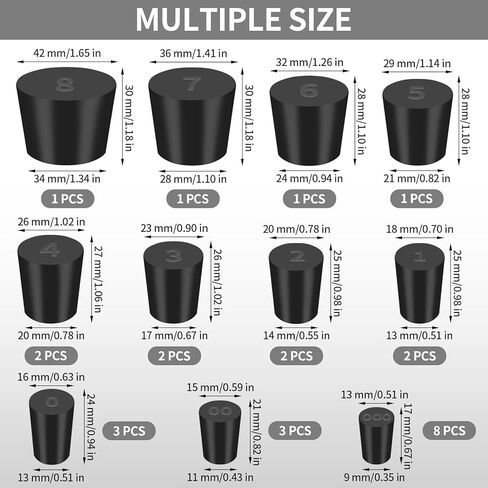 26 عبوة من سدادات مطاطية صلبة - 11 سدادة سدادة بأحجام متنوعة، 000# - 8# مقاسات سدادات مطاطية للقارورة، وفتحات توصيل المختبر، وأنبوب الاختبار in Kuwait
