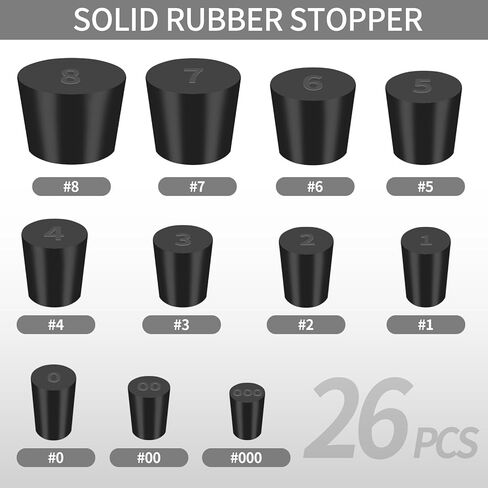26 عبوة من سدادات مطاطية صلبة - 11 سدادة سدادة بأحجام متنوعة، 000# - 8# مقاسات سدادات مطاطية للقارورة، وفتحات توصيل المختبر، وأنبوب الاختبار in Kuwait