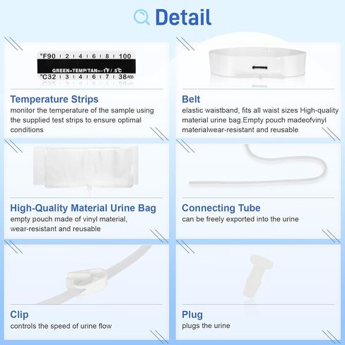 حزام بول مطور مع حقيبة عينات مخفية بوزن 2-4 أونصة، يتضمن 10 شرائط لدرجة الحرارة وقمع واحد، ونظام تخزين قابل لإعادة الاستخدام للمستشفيات والطوارئ والسفر in Kuwait