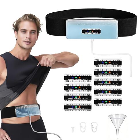 مجموعة كاملة لاختبار البول من Sample Guard - حزام مخفي قابل للتعديل مقاس 43.3 بوصة مع حقيبة عينة بحجم 2-4 أونصة، وملصقات ميزان الحرارة وقمع سيليكون (أسود، مريح عالي التمدد) (قصير) in Kuwait