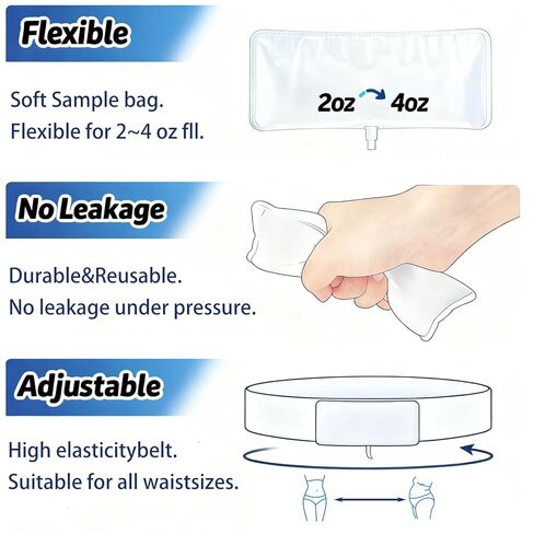 Urine Test Complete Kit with Refillable 2–4 oz Bag, Adjustable Hidden Belt, 10 Temperature Strips & Silicone Funnel, Discreet Reusable Urine Storage System for Lab Testing and Home Practice in Kuwait