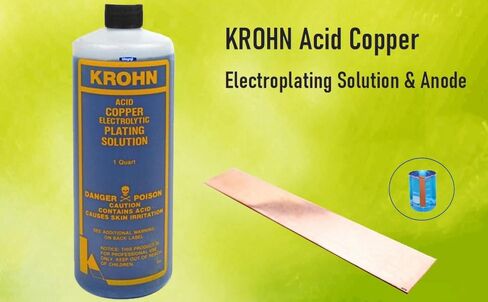 Krohn Acid Copper Electroplating Kit – 1 Quart Copper Plating Solution with Pure Copper Anode 1" x 6" for Jewelry & Metalworking in Kuwait