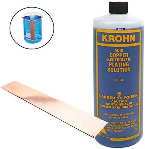 Krohn Acid Copper Electroplating Kit – 1 Quart Copper Plating Solution with Pure Copper Anode 1" x 6" for Jewelry & Metalworking in Kuwait