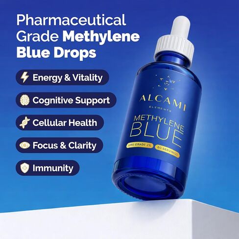 أزرق الميثيلين 99.9% جودة دوائية نقية - يدعم الطاقة والتركيز والوظيفة الإدراكية - تم اختباره بواسطة طرف ثالث، خالي من الفورمالديهايد والمعادن - 1% قطرات بدرجة دستور الأدوية الأمريكي - 60 وجبة in Kuwait