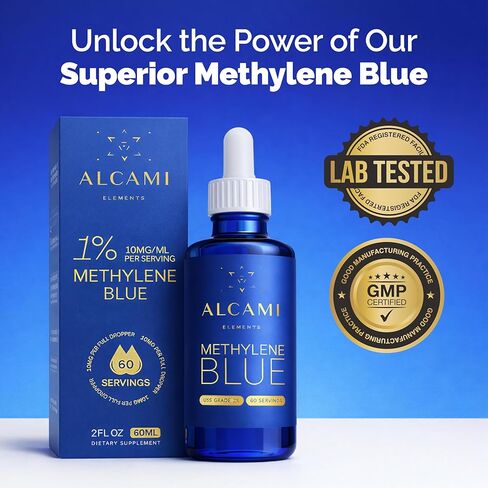 أزرق الميثيلين 99.9% جودة دوائية نقية - يدعم الطاقة والتركيز والوظيفة الإدراكية - تم اختباره بواسطة طرف ثالث، خالي من الفورمالديهايد والمعادن - 1% قطرات بدرجة دستور الأدوية الأمريكي - 60 وجبة in Kuwait