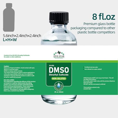 ثنائي ميثيل سلفوكسيد (DMSO) سائل نقي بنسبة 99.95% |8 أونصة. DMSO غير مخفف | غير مخفف وعديم الرائحة، موجود في زجاجة زجاجية فاخرة in Kuwait