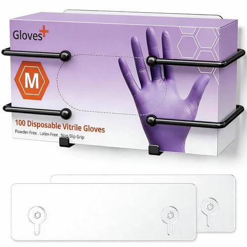 Adhesive Glove Box Holder Wall Mount, Metal Disposable Gloves Dispenser for Latex & Nitrile Boxes, No-Drill Tissue & Wipes Organizer for Kitchen, Lab, Bathroom, Black in Kuwait