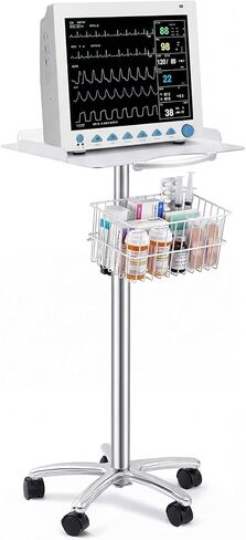 Adjustable Mobile Medical Cart with Wheels, Load up to 33 Lbs, Laptop Rolling Cart with Storage Basket 16.5" x 16.7" Large Tabletop Medical Trolley Workstation for Hospital, Lab Use(Frame) in Saudi Arabia