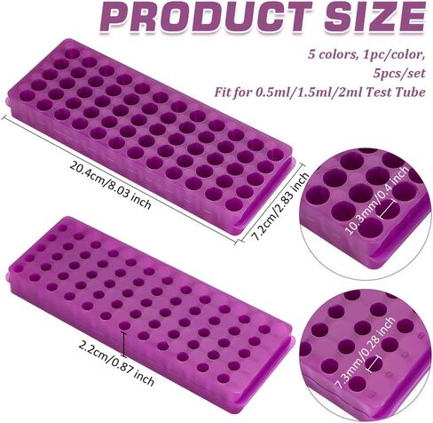 OLYCRAFT 5PCS Polypropylene Microcentrifuge Tube Rack, Double Panel 60-Well Centrifuge Test Tube Holder for Chemistry Laboratory - Assorted Colors in Kuwait