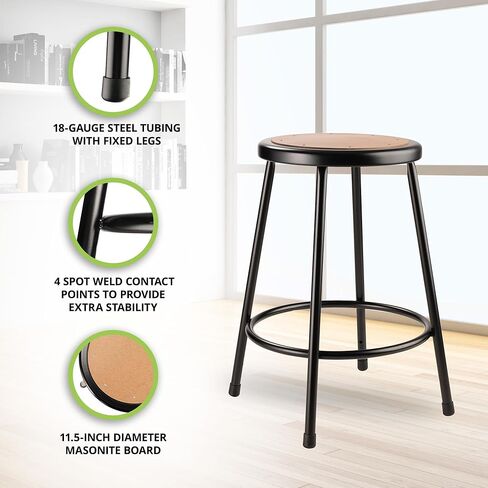 مقعد Pemberly Row مقاس 24 بوصة من المعدن والخشب الحديث عالي التحمل، لمسة نهائية سوداء، مقعد ماسونيت بإطار فولاذي، قاعدة 15 بوصة × 15 بوصة، تصميم متين لغرف الفن، أو مختبرات العلوم، أو الاقتصاد المنزلي، أو الفصول الدراسية في المتجر in Kuwait