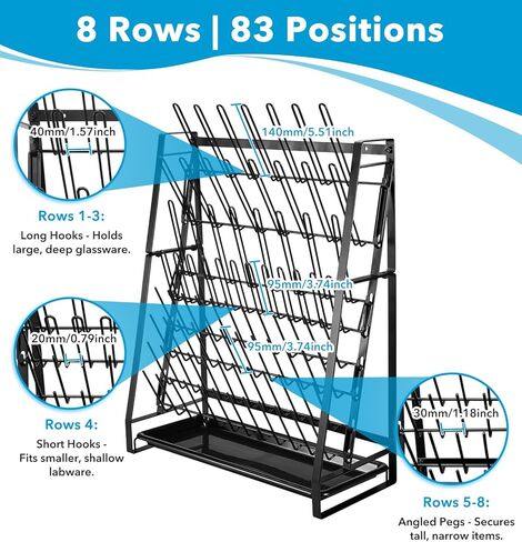 FOUR E'S SCIENTIFIC Lab Drying Rack, Steel Wire Bottle Drying Rack for Lab Glassware Countertop Wall Mounted Detachable Dryer Stand, Holds Up to 83 Pieces in Kuwait