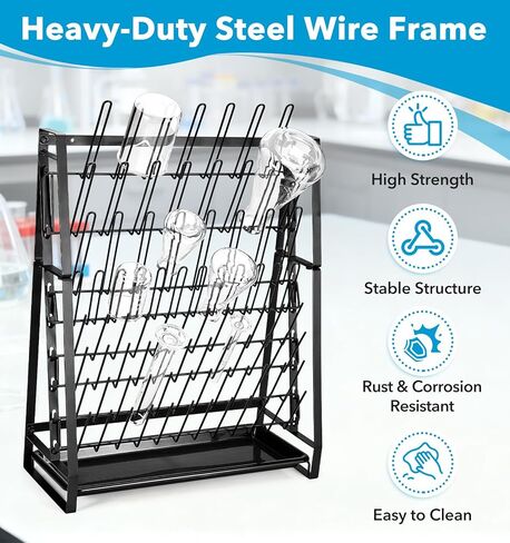 FOUR E'S SCIENTIFIC Lab Drying Rack, Steel Wire Bottle Drying Rack for Lab Glassware Countertop Wall Mounted Detachable Dryer Stand, Holds Up to 83 Pieces in Kuwait