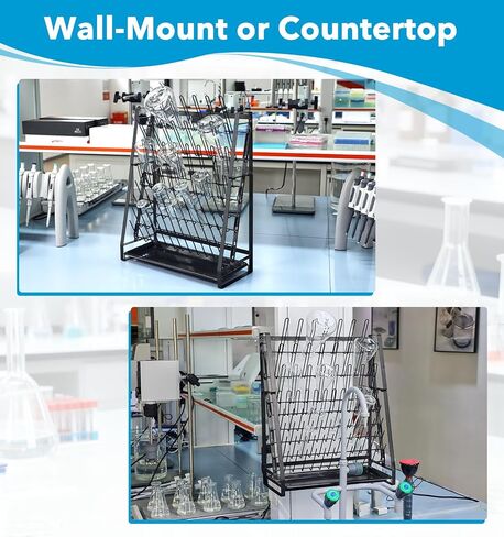 FOUR E'S SCIENTIFIC Lab Drying Rack, Steel Wire Bottle Drying Rack for Lab Glassware Countertop Wall Mounted Detachable Dryer Stand, Holds Up to 83 Pieces in Kuwait