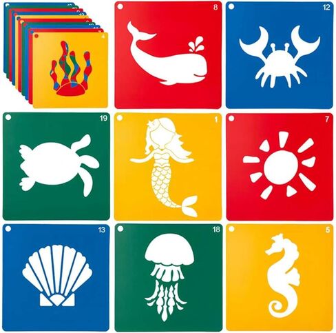 20 قطعة من استنسل الحيوانات للأطفال، استنسل طباشير ViikiFain Sidewalk مقاس 8 × 8 بوصة، استنسل رسم ملون مع 5 قطع من ورق الخدش القابل لإعادة الاستخدام، استنسل الحرف اليدوية للرسم على الخشب والقماش والجدران in Kuwait