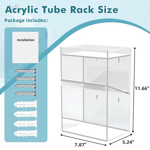 Acrylic Test Tube Rack, Clear Tube Holder Organizer Stand with 9 Compartments, Extra Bottom Storage, and 4 Pull-Out Trays, Wall Mount or Countertop for Lab, Hospital, Office, 16"H x 12"W x 5.5"D in Kuwait