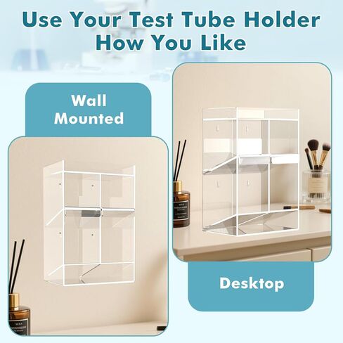 Acrylic Test Tube Rack, Clear Tube Holder Organizer Stand with 9 Compartments, Extra Bottom Storage, and 4 Pull-Out Trays, Wall Mount or Countertop for Lab, Hospital, Office, 16"H x 12"W x 5.5"D in Kuwait