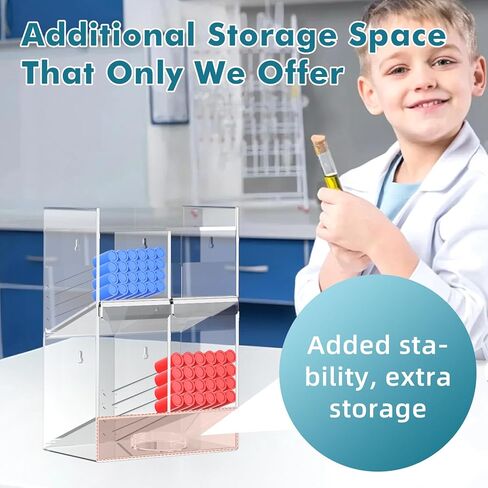 Acrylic Test Tube Rack, Clear Tube Holder Organizer Stand with 9 Compartments, Extra Bottom Storage, and 4 Pull-Out Trays, Wall Mount or Countertop for Lab, Hospital, Office, 16"H x 12"W x 5.5"D in Kuwait