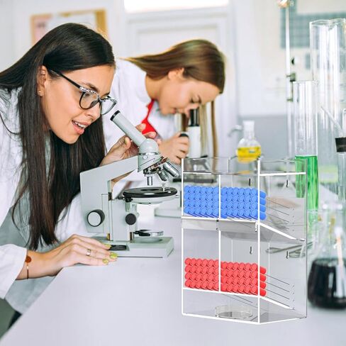 Acrylic Test Tube Rack, Clear Tube Holder Organizer Stand with 9 Compartments, Extra Bottom Storage, and 4 Pull-Out Trays, Wall Mount or Countertop for Lab, Hospital, Office, 16"H x 12"W x 5.5"D in Kuwait