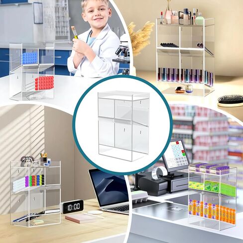 Acrylic Test Tube Rack, Clear Tube Holder Organizer Stand with 9 Compartments, Extra Bottom Storage, and 4 Pull-Out Trays, Wall Mount or Countertop for Lab, Hospital, Office, 16"H x 12"W x 5.5"D in Kuwait