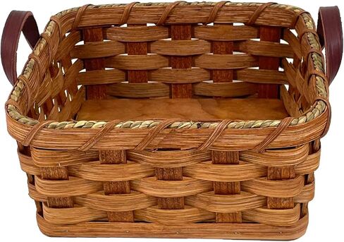 Amish Napkin Storage Basket With Leather Handles Solid Oak Bottom by Amish Baskets and Beyond (Natural) in Kuwait