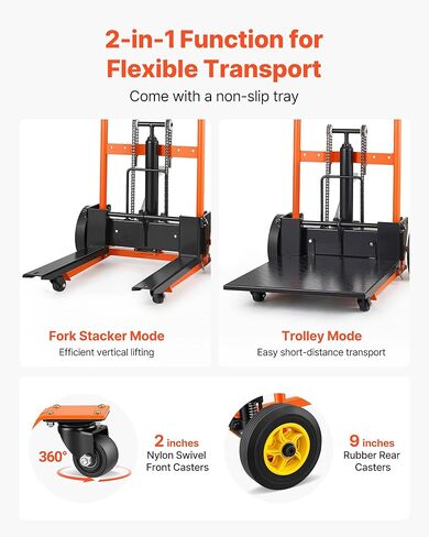 VEVOR Hydraulic Material Lift Winch Stacker, 450 lbs Load Capacity, 39.4'' Max Lifting Height, Pallet Truck Dolly with Fork Lift Table, Foldable & Portable Pallet Jack Table Cart, Orange & Black in Saudi Arabia