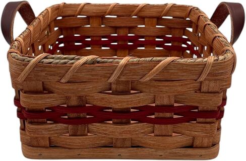 Amish Napkin Storage Basket With Leather Handles Solid Oak Bottom by Amish Baskets and Beyond (Natural) in Kuwait
