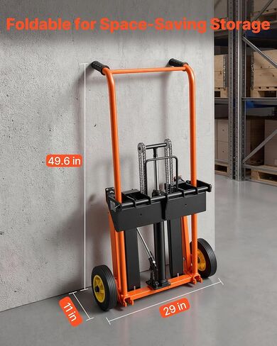 VEVOR Hydraulic Material Lift Winch Stacker, 450 lbs Load Capacity, 39.4'' Max Lifting Height, Pallet Truck Dolly with Fork Lift Table, Foldable & Portable Pallet Jack Table Cart, Orange & Black in Saudi Arabia