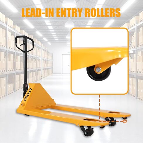 شاحنة رافعة البليت APOLLOLIFT، سعة 5500 رطل، 27 بوصة عرض × 48 بوصة طول، شوكة يدوية قياسية لشاحنة البليت لعجلات المستودعات من النايلون in Kuwait