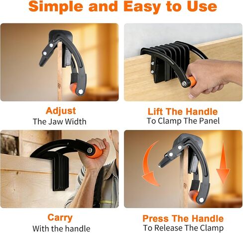 حامل لوحة يد واحدة، 2 حزمة أداة رفع المشبك 200 رطل مع نطاق قبضة 0-1 بوصة، مقابض غير قابلة للانزلاق للجدران الجافة، الخشب الرقائقي، MDF، سلع ألواح OSB in Kuwait