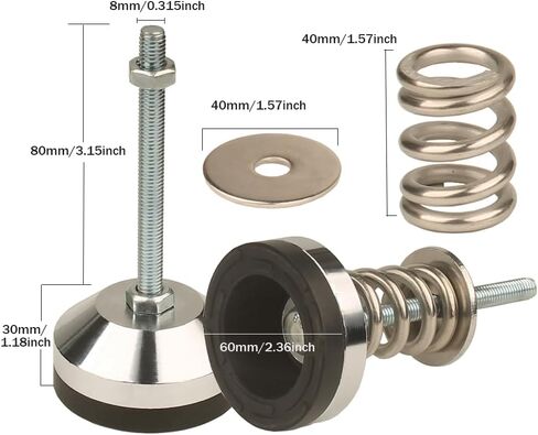 Split Type Heavy-Duty Spring Isolator, Floor Standing Isolator Base, Diameter 1.97" Dia Base,Leveling Screw Leg M8 Thread, 1350 Lb Capacity (D60-M8-H80,4Pcs) in Saudi Arabia