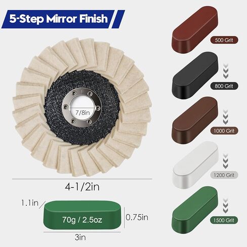 مجموعة 11 قطعة من أقراص تلميع اللباد الصوفي ومركبات التلميع، عجلة تلميع سميكة لتلميع الأربور مقاس 4-1/2 بوصة × 7/8 بوصة لطاحونة الزوايا، قرص رفرف من اللباد الصوفي مع دعم من الألياف الزجاجية لإنهاء المرآة in Kuwait