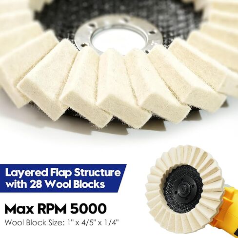 مجموعة 11 قطعة من أقراص تلميع اللباد الصوفي ومركبات التلميع، عجلة تلميع سميكة لتلميع الأربور مقاس 4-1/2 بوصة × 7/8 بوصة لطاحونة الزوايا، قرص رفرف من اللباد الصوفي مع دعم من الألياف الزجاجية لإنهاء المرآة in Kuwait