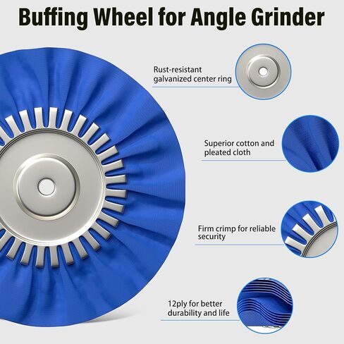 عجلات تلميع مجرى الهواء مقاس 8 بوصات من BURMONG لمطحنة زاوية 4.5 بوصة، وعجلة تلميع عازلة 9 قطع للسيارة، ووسادة عجلة تلميع معدنية من الألومنيوم ومجموعة مركبة لإنهاء المرآة (فتحة أربور 5/8 بوصة) in Kuwait