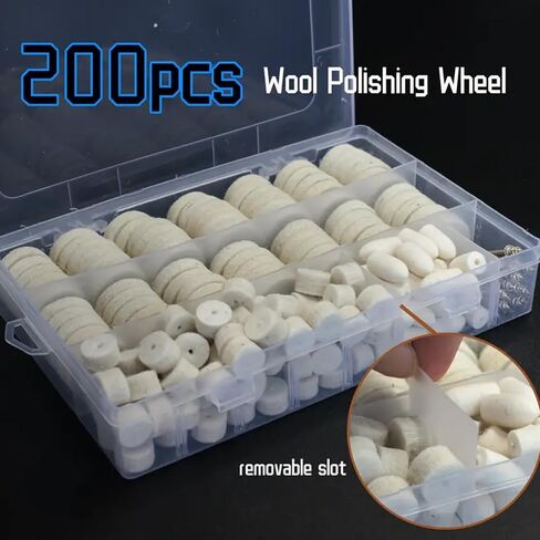 200PCS Wool Felt Polishing Wheels with 3mm (1/8") Shank for Rotary Tools, Multi-Purpose Polishing & Buffing Kit for Metal, Jewelry, Glass, Includes Storage Case in Saudi Arabia
