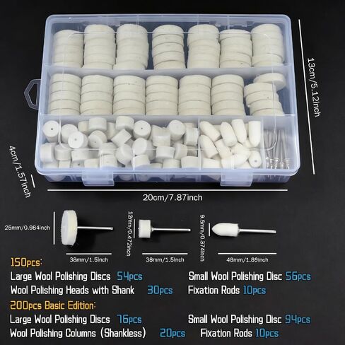 200PCS Wool Felt Polishing Wheels with 3mm (1/8") Shank for Rotary Tools, Multi-Purpose Polishing & Buffing Kit for Metal, Jewelry, Glass, Includes Storage Case in Saudi Arabia