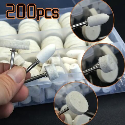 200PCS Wool Felt Polishing Wheels with 3mm (1/8") Shank for Rotary Tools, Multi-Purpose Polishing & Buffing Kit for Metal, Jewelry, Glass, Includes Storage Case in Saudi Arabia