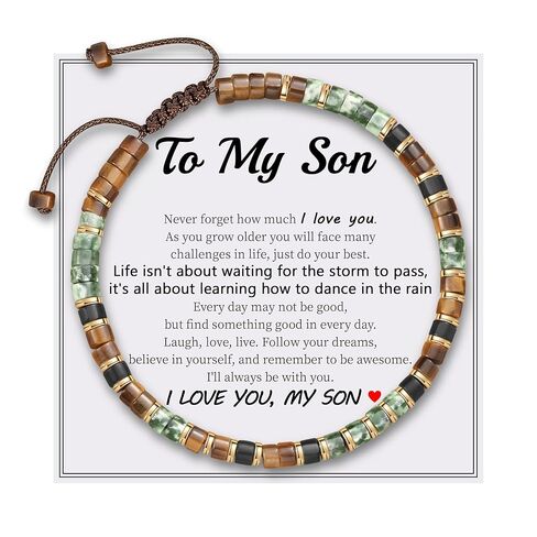 To My Son Bracelet from Dad Mom, Gifts for Son from Dad Mom Tiger Eye Beaded Bracelets for Men Handmade Jasper Stone Bracelets Birthday Graduation Christmas Stocking Stuffers Jewelry in Kuwait