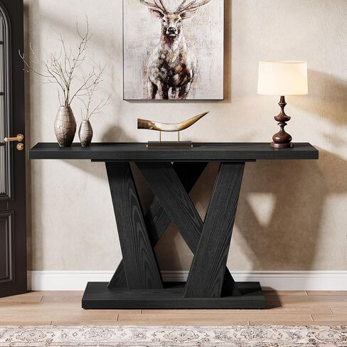 Tribesigns 55-Inch Farmhouse Console Table, Farmhouse Behind The Couch Table TV Stand with Geometric Base, Skinny Sofa Table Entryway Table for Entrance, Living Room, Hallway, Foyer, Rustic Brown in Saudi Arabia