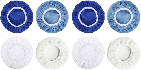 Car Polishing Pad Bonnet Set 8pcs 6in Microfiber Cotton Wool Fleece - Multi Material Buffing Covers, Reusable and Washable, Suitable for Car and Motorcycle Care in Saudi Arabia