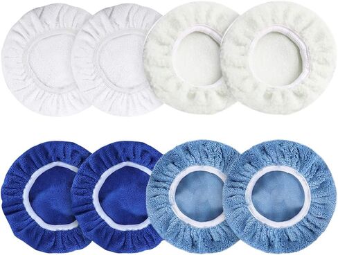 Car Polishing Pad Bonnet Set 8pcs 6in Microfiber Cotton Wool Fleece - Multi Material Buffing Covers, Reusable and Washable, Suitable for Car and Motorcycle Care in Saudi Arabia