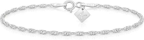 KEZEF 2mm Twisted Curb Chain - Sterling Silver Singapore Twisted Bracelet & Anklet Italian Curb Chain - Premium Finish - Elegant Design Twisted Rope Chain - Ideal Twisted Bracelet & Anklet for Women - 7" - 11" in Kuwait