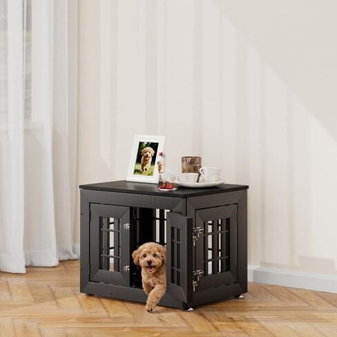 48" Heavy Duty Dog Crate Furniture for Small,Medium and Large Dogs,Rustic Wooden Dog Cage Kennel Indoor Furniture with Waterproof Top,Decorative Pet House Side End Table (Black & Wood) in Kuwait