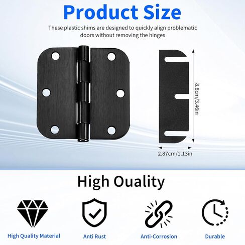 Hecila 10PCS Door Hinge Shims for Door Hinge Repair Rounded Black Doors Hinges Matte 3.5 Inch Hinges Spacers Filling Gaps in Interior Doors Flat Iron Bifold Residential Interior Exterior Closets in Saudi Arabia